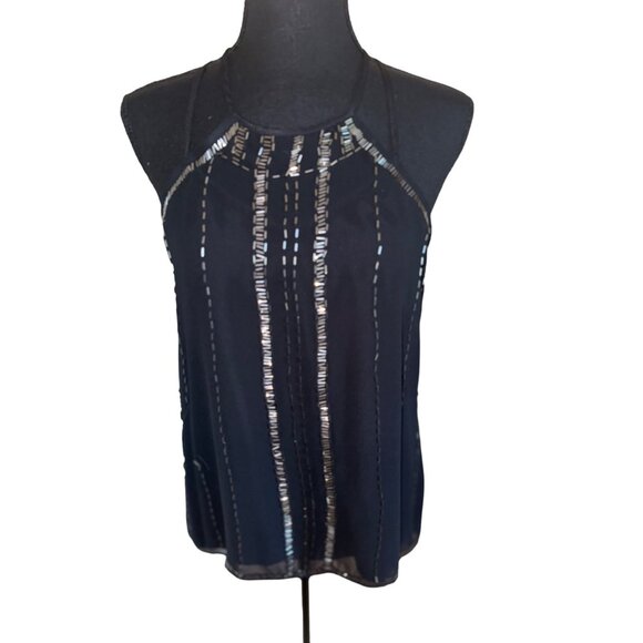 Chic & Modern Black Sleeveless Top With Geometric Pattern Design Size M - Picture 1 of 11